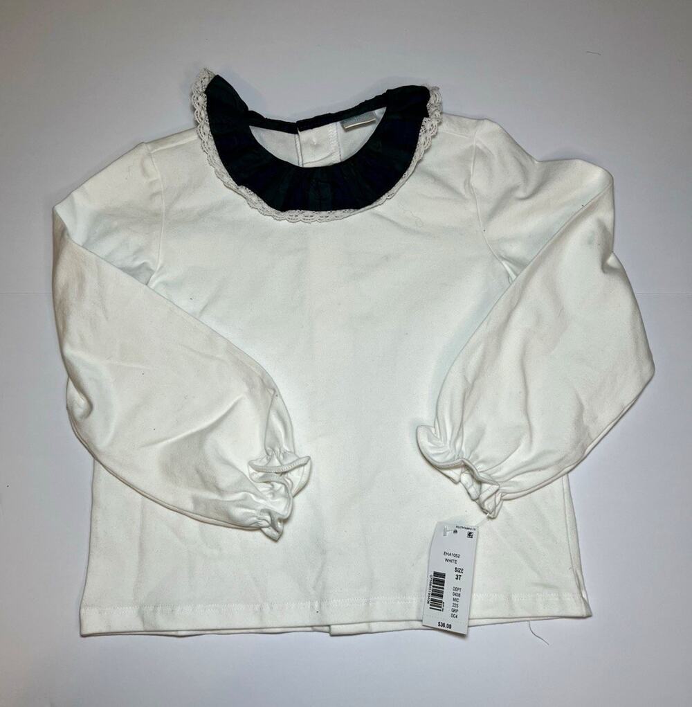Edgehill Collection Holiday Girls White Button-Up Blouse Plaid Collar Lace 3T